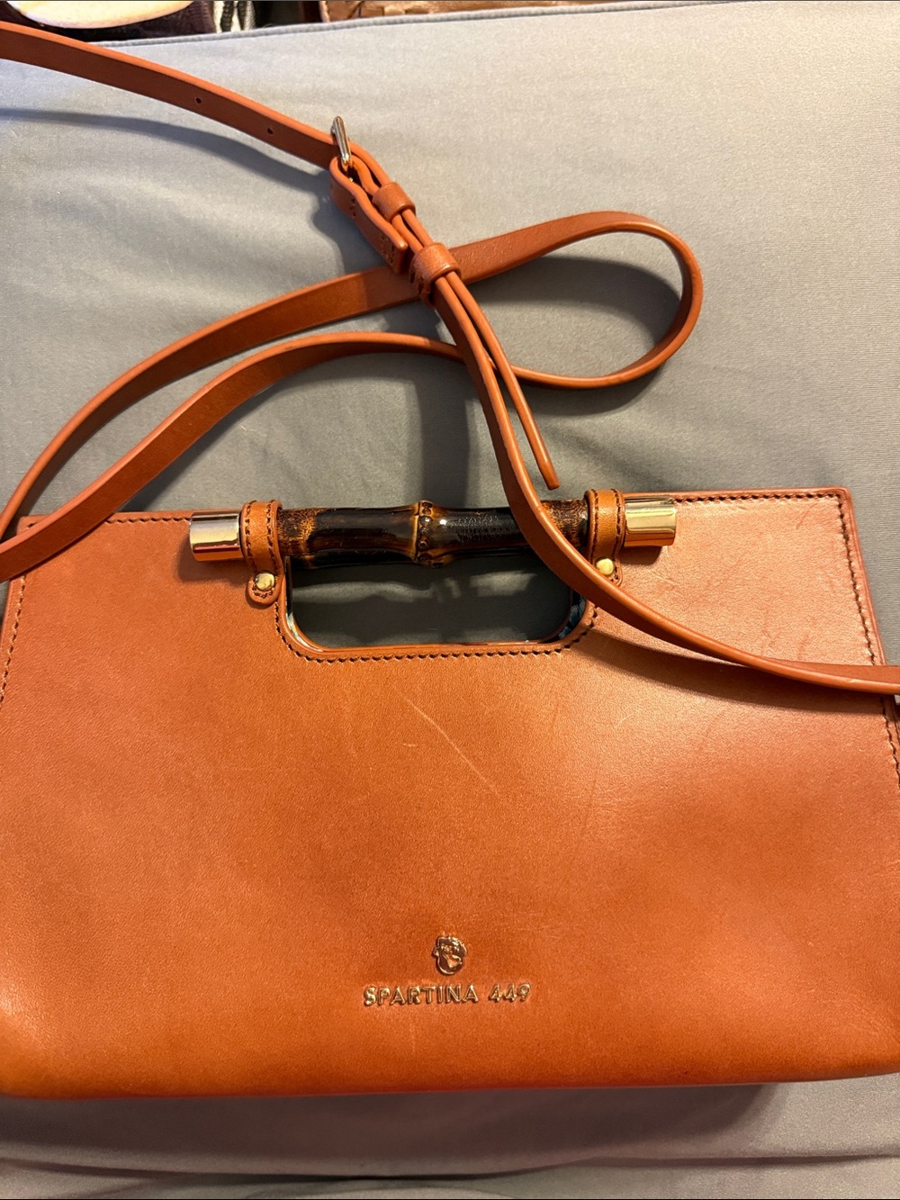 Spartina 449 Women's Tan Leather Bamboo-Accent Crossbody/Clutch Bag